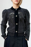 SR3001 SPARKLING BOW CARDIGAN SWEATER (WHT, BLK)