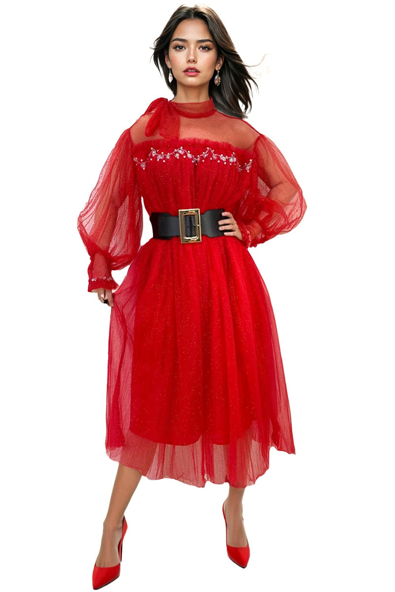 W760 SHEER LONG SLEEVE MIDI DRESS – N by Nancy