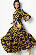 X7856 ZEBRA PRINT PLEATED DRESS (YELLOW, BLK)