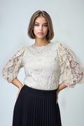 X7811 HALF SLEEVE LACE TOP (IVORY, BLK)