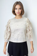 X7811 HALF SLEEVE LACE TOP (IVORY, BLK)