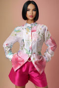 X7756 FLORAL BAND COLLAR TOP