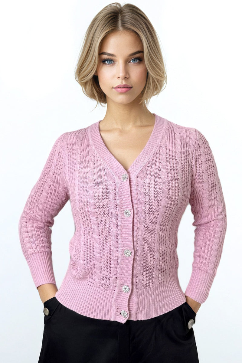 LS65042 V-NECK CARDIGAN SWEATER (PINK, YELLOW) – N by Nancy