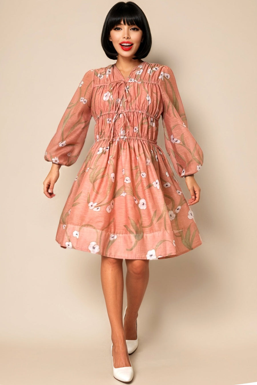 GF1090 FOLRAL MINI DRESS (ORANGE, BLUE)