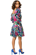 T2212 FLORAL SMOCKED SLEEVE DRESS