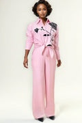 X7845 FLOWER EMBROIDERED TOP / PANT SET (PINK, IVORY)