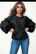 W5935 LANTERN SLEEVE TOP (BLK, WHT)
