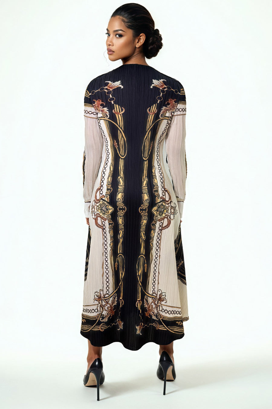 N24146 CHAIN PRINT CRINKLED DRESS