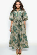 A95142 BROCADE PUFF SLEEVE MAXI DRESS