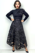 T2572 ORGANZA SWIRL SHEER MAXI SKIRT (S,M)