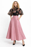 A95151 FLORAL PUFF SLEEVE NECK-TIE TOP
