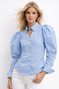 A95018 STRUCTURED PUFF SLEEVE POPLIN TOP (BLU, WHT)