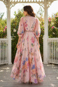 GF1770 SHEER ORGANZA PUFF SLEEVE MAXI DRESS