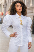 W6639 STATEMENT GOLD PINS COLLARED TOP