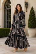TL9085 ORNATE SCARF-PRINT MAXI DRESS
