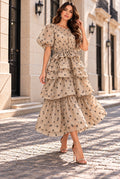 X8085 POLKA DOT RUFFLE TIRED MAXI DRESS