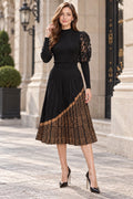 F1019 PLEATED HOUNDSTOOTH KNIT MIDI SKIRT (BLK, KHK)