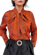 W5039 SATIN LONG SLEEVE BUTTON DOWN NECKTIE TOP (RED, GRN)