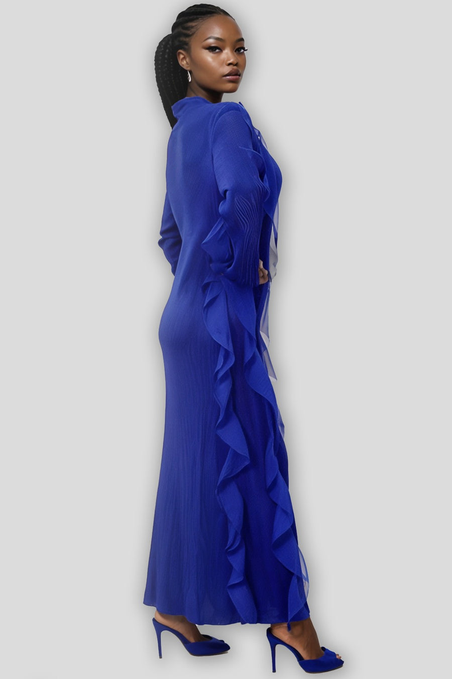 N1040 MOCK NECK CRINKLED DRESS (BLUE, BLK)