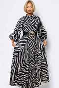X7856 ZEBRA PRINT PLEATED DRESS (YELLOW, BLK)