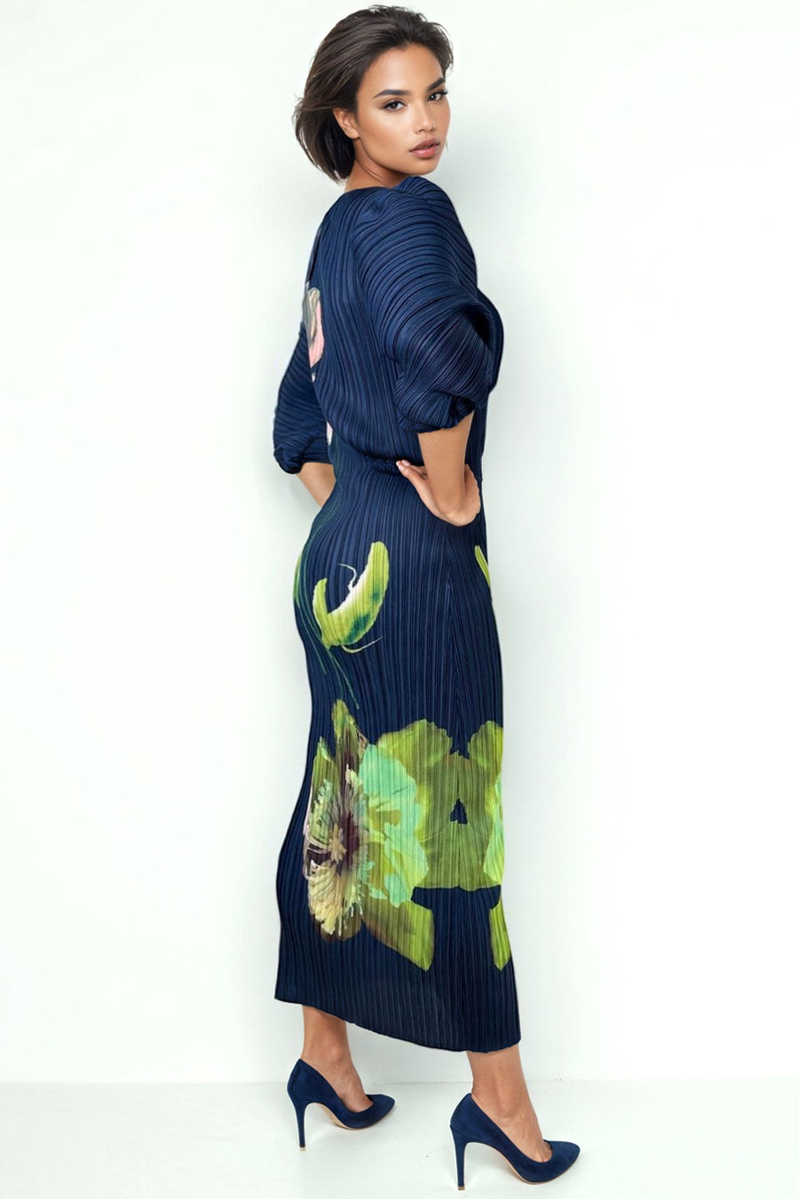 N24100 CRINKLED FLORAL DRESS (XXL ONLY)