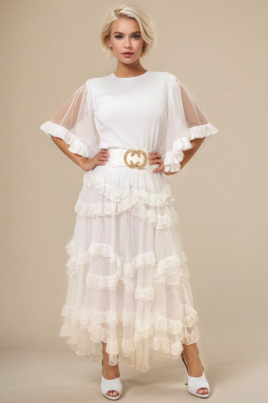 E7316 TULLE SLEEVE TOP (WHT, GRN, PINK)