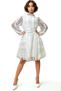 W5713 BELTED LACE DRESS