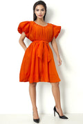 T8410 PUFF SLEEVE DRESS (ROSE, ORANGE)