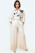 X7845 FLOWER EMBROIDERED TOP / PANT SET (PINK, IVORY)