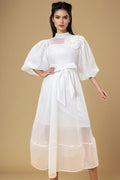 A93111A PUFF SLEEVE DRESS (GRN, WHT)