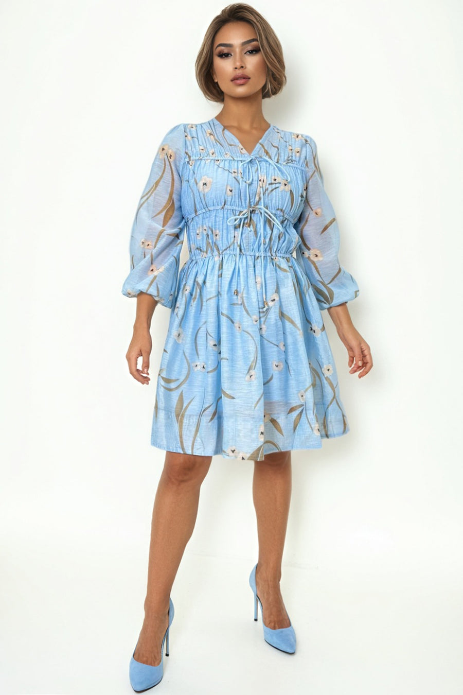 GF1090 FOLRAL MINI DRESS (ORANGE, BLUE)