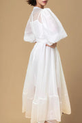 A93111A PUFF SLEEVE DRESS (GRN, WHT)