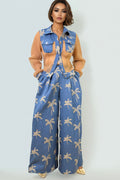 T8329 PALM TREE DENIM TOP / PANT SET (SMALL ONLY)