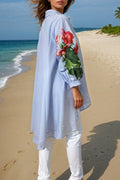S2311 GATHERED SLEEVE HI-LO TOP (WHT, BLUE)