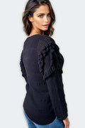 LS62062 RUFFLE SHOULDER SWEATER