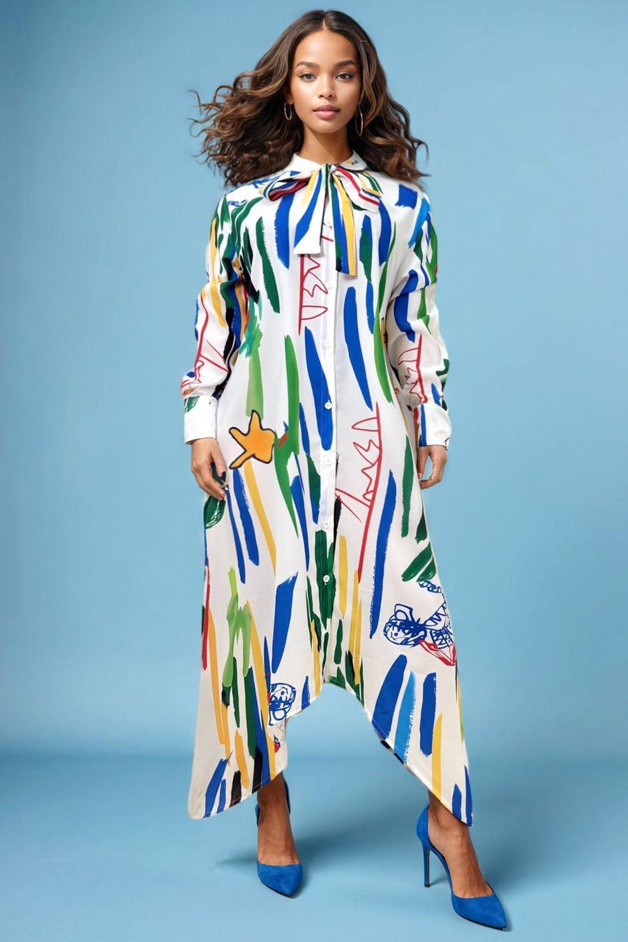 T81106B COLOR STROKE SHIRT DRESS