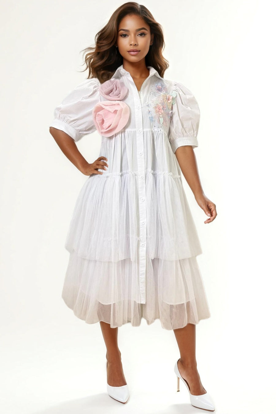 W30701 FLOWER APPLIQUE DRESS