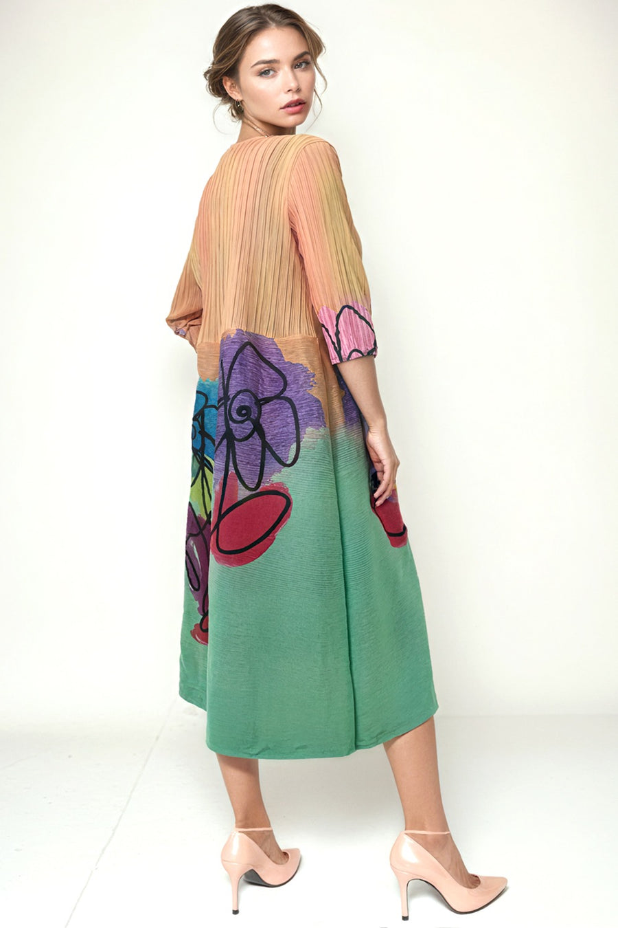 NY0028 FLORAL CRINKLED DRESS