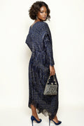 N2504 FRINGE V NECK DRESS (NAVY, BLK)