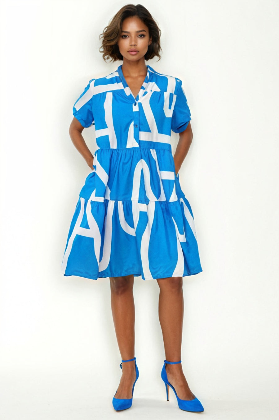T2536 WAVY STRIPED DRESS (BLK, BLUE)