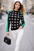 LS62056 COLOR STRIP SWEATER (OFF WHT, BLK)