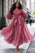 X7868 RUFFLE PUFF SLEEVE MAXI DRESS