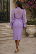 A95016 SHEER TIE NECK PUFF SLEEVE TOP (LILAC, WHT, BLK)