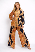 X8023B SATIN BOHEMIAN PLEATED PANTS SET