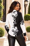 T2602 FLORAL COLORBLOCK BUTTON-FRONT TOP