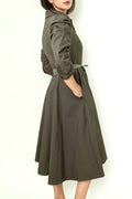 T8308 GATHERED SLEEVE DRESS (OLIVE, NAVY)