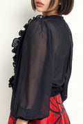 W5701 VNECK RUFFLE TOP (BLK, GRN)