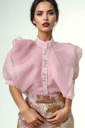 W59221 SHEER RHINESTONE TOP (ORG, PINK)