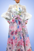 X7617A FLORAL PUFF SLEEVE DRESS