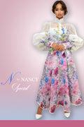 X7617A FLORAL PUFF SLEEVE DRESS